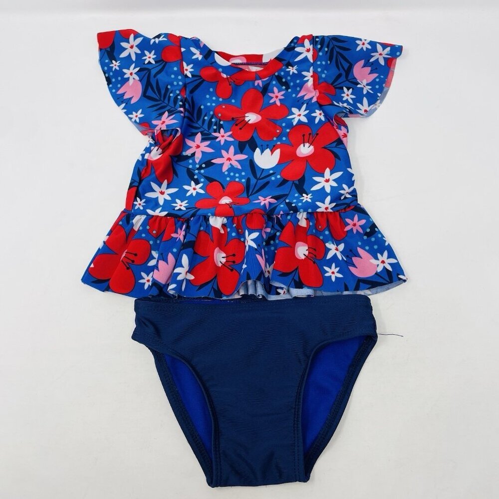 Cat & Jack Baby Girls 12 Months 2 Piece Floral Print Swimsuit with Ruffle 592
